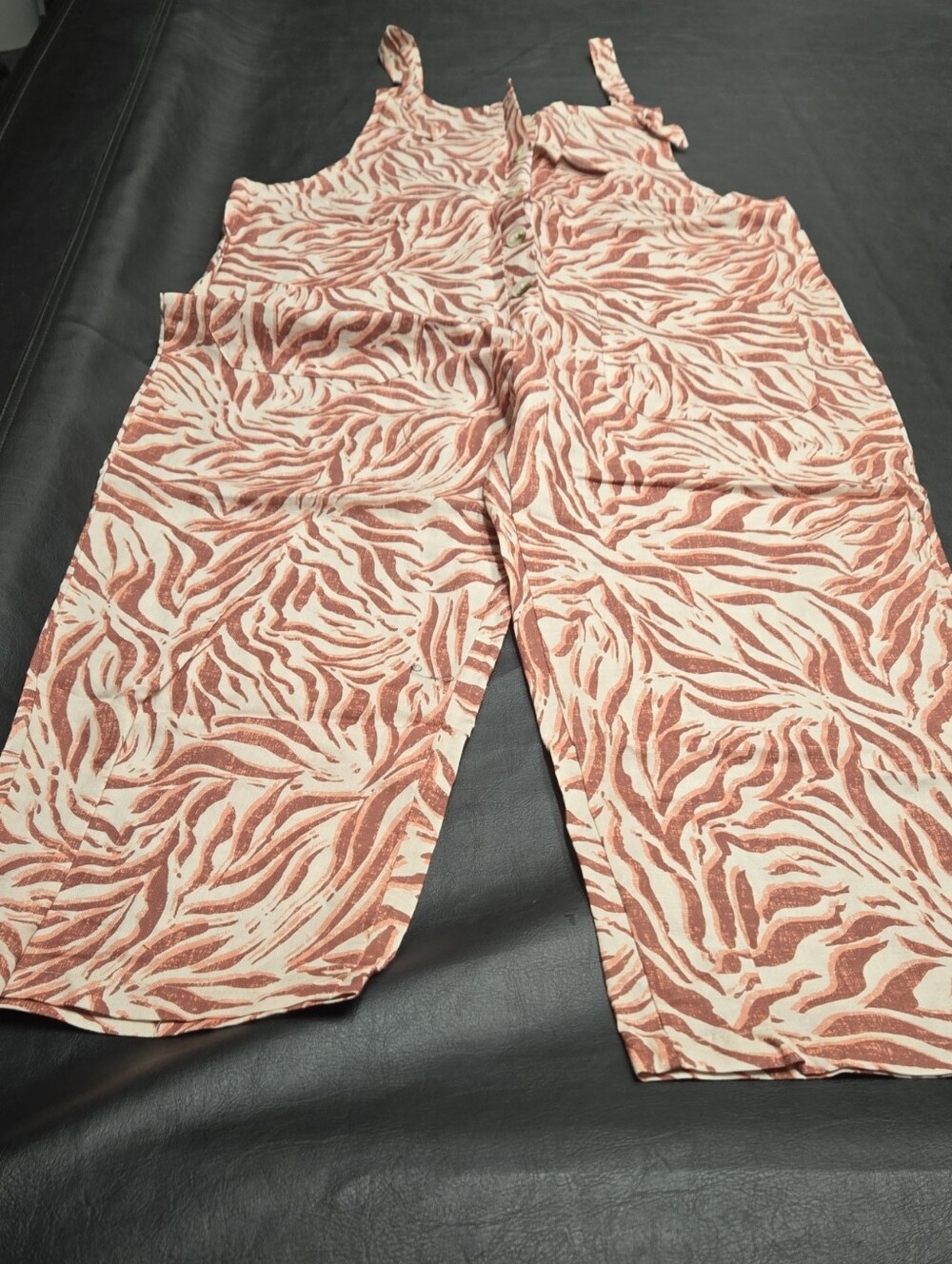Sleeveless Zebra-Print Jumpsuit in Dusty Rose and Cream